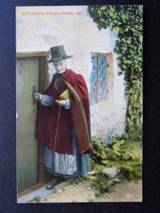 Cymru A WELSH WOMAN IN NATIONAL COSTUME RETURNING FROM CHAPEL c1905 Postcard