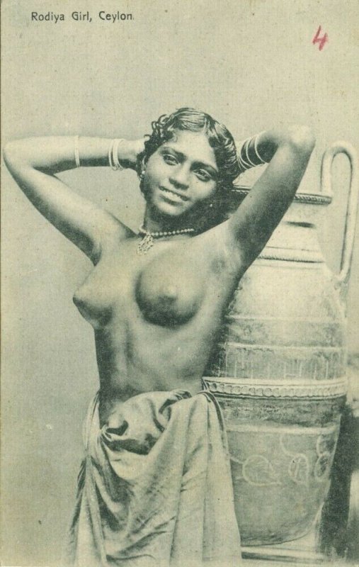 ceylon, Native Nude Rodiya Woman with Large Vase Pottery (1910s) Postcard