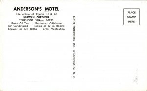 Postcard Anderson's Motel in Dillwyn, Virginia~136743