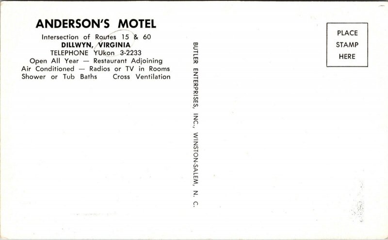 Postcard Anderson's Motel in Dillwyn, Virginia~136743