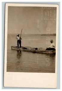 Vintage 1900's RPPC Postcard - Couple in Rowboat Out on the Lake