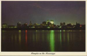 Memphis On The Mississippi Memphis TN Tenn Skyline River Night Scene Postcard E1