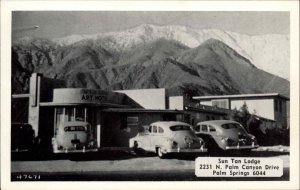 Palm Springs California CA Sun Tan Lodge Old Cars Postcard