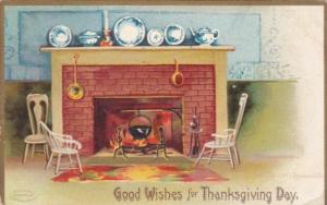 Thanksgiving With Fireplace Scene Signed Clapsaddle 1907