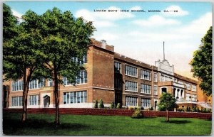 Macon Georgia, Lanier Boys' High School Building, Lawn Grass, Vintage Postcard