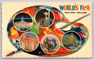 Palette~Worlds Fair New York 1964~Unisphere~Vatican Pavilion~Vintage Postcard