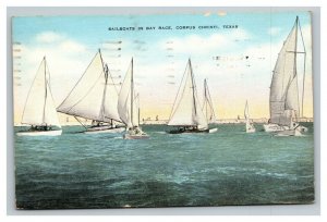 Vintage 1943 Postcard Sailboats in Bay Race Corpus Christi Texas