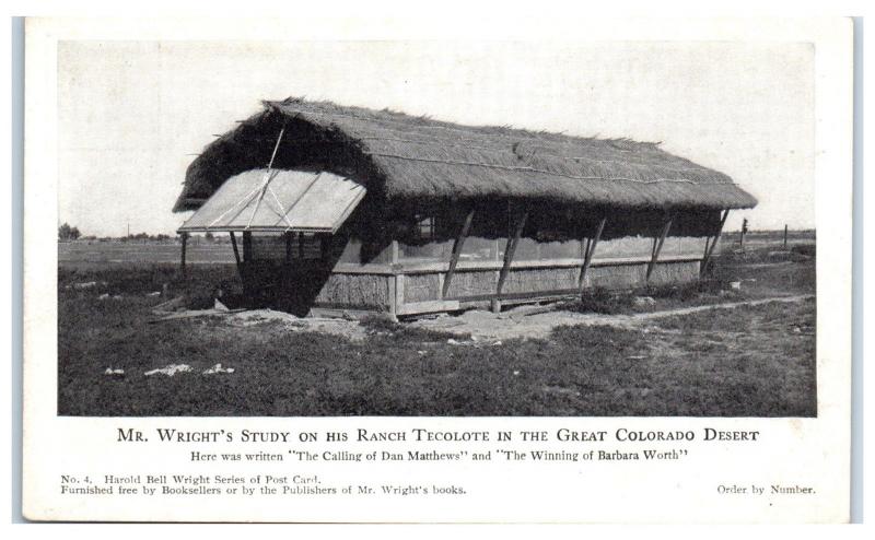 Early 1900s Harold Bell Wright Study, Ranch Tecolote, Colorado Desert Postcard