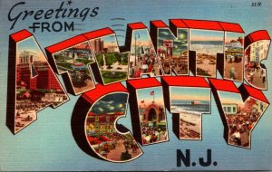 New Jersey Atlantic City Greetings Large Letter Linen 1952