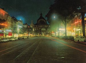 Anvers Place Reine Astrid Belgium Night Illuminations Postcard