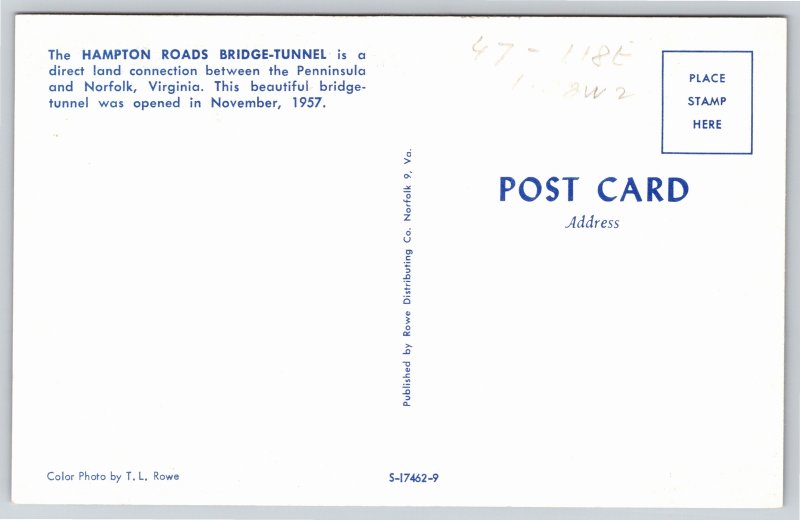 Virginia~The Hampton Roads Bridge-Tunnel~Rowe Distributing~Real Photo Postcard