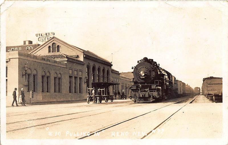 Reno NV Engine #5002 Railroad Station Train Depot RPPC Postcard