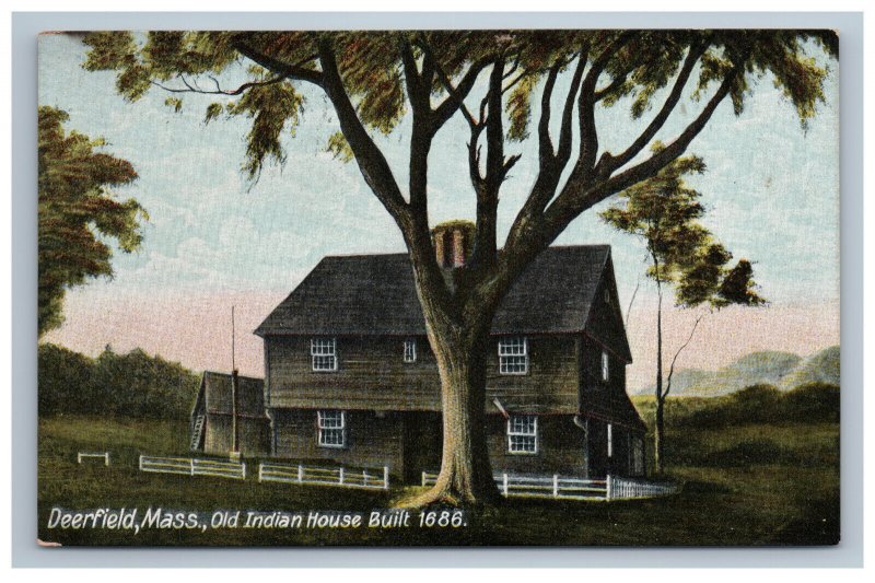 Deerfield MA Old Indian House Built 1686 Postcard Michigan Made in Germany 