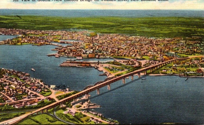 Connecticut New London Aerial VIew Of Groton New London Bridge On Thames River