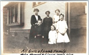 ID'd c1910s Girls of Lamb Family RPPC Cute Real Photo House Cat Postcard A123