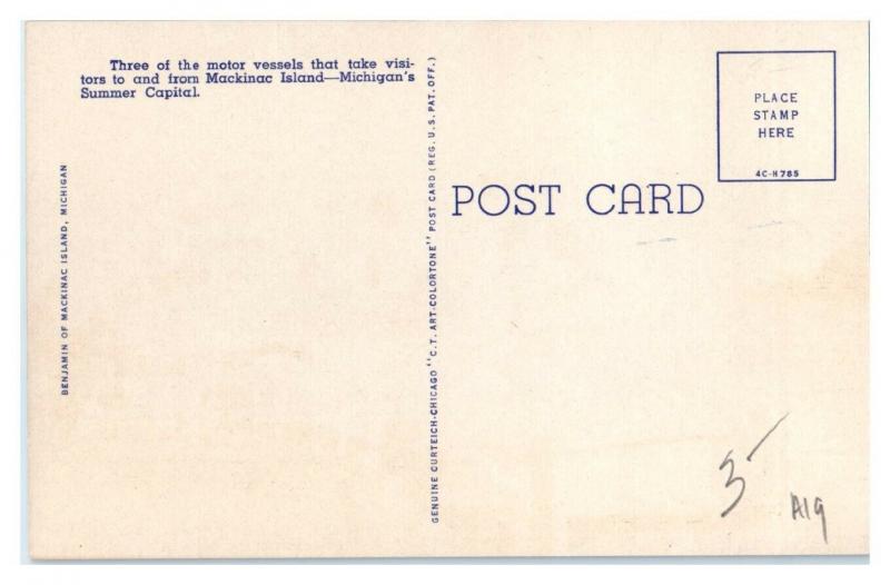 Ottawa, Chippewa & Iroquois Arnold Line Steamers Mackinac Island Postcard 5F(2)9