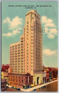 Richmond Virginia 1940 Postcard Central National Bank Building 3rd & Broad