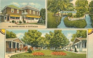 Baltimore Maryland Del Haven Hotel Cottages Dexter roadside Postcard 22-213