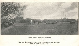 Vintage Postcard Dress Parade Passing in Review Hotel Fortress Monroe Virginia