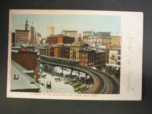 NYC Train at Curve on Elevated RR Tracks c1905 Postcard
