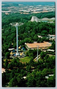 Parachute Ride, Six Flags, Atlanta, Georgia, Vintage Chrome Aerial View Postcard