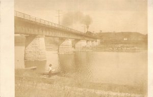 c. '08 Quincy IL, Real Photo, Railroad Bridge and Train,Old Postcard