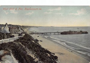 L233 England Bournemouth West Cliff and Pier Steamboat vintage postcard