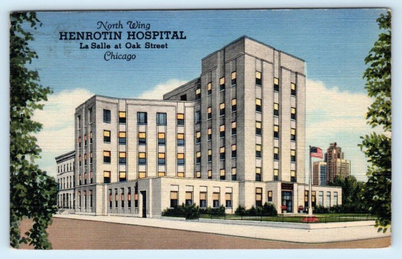 CHICAGO, Illinois IL ~ North Wing HENROTIN HOSPITAL 1943 Linen Postcard 