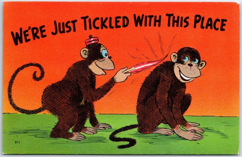 VINTAGE POSTCARD WE'RE JUST TICKLED WITH THIS PLACE MONKEY COMIC HUMOR 1940s