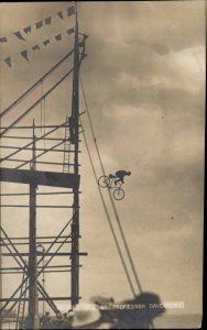 Bicycle Stunt Professor Davenport Carnival Circus c1910 Real Photo Postcard