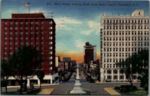 1940s MAIN STREET IN COLUMBIA, S.C. LINEN POSTCARD 20-63