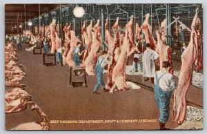 Chicago Illinois~Swift Co Beef Dressing Dept Scene~Butcher Room~Linen Postcard