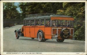 Kansas City MO Yellow Cab Co Bus c1920 Postcard
