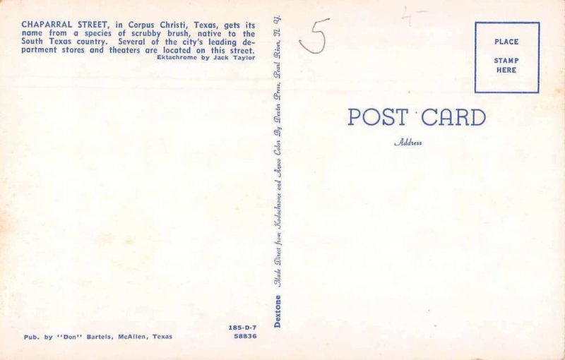 Corpus Christi Texas Chaparral Street Vintage Postcard AA8142
