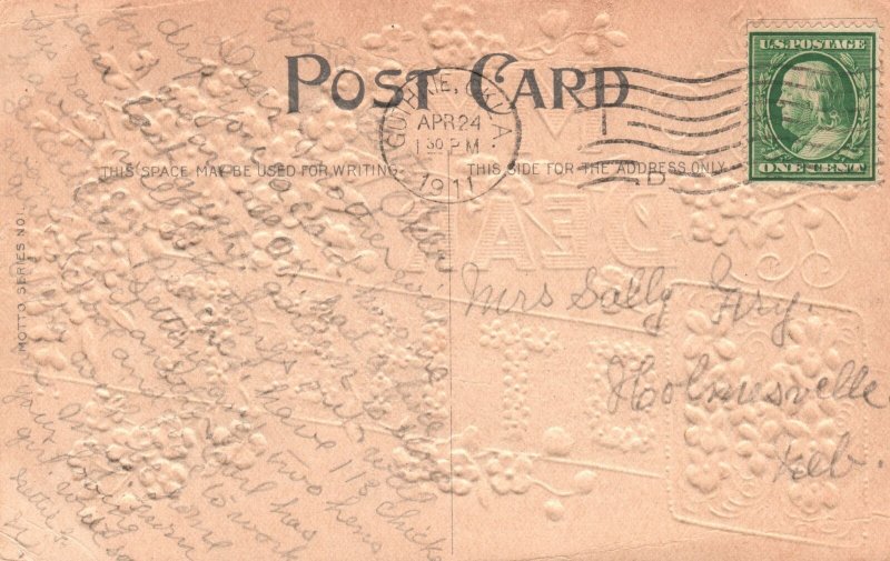 1911 To My Dear Mother Forget Me Nots African Violets Lettering Vintage Postcard