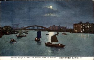 Tokyo Japan Komagata Bridge Sumida River Boats c1900-20s Vintage Postcard