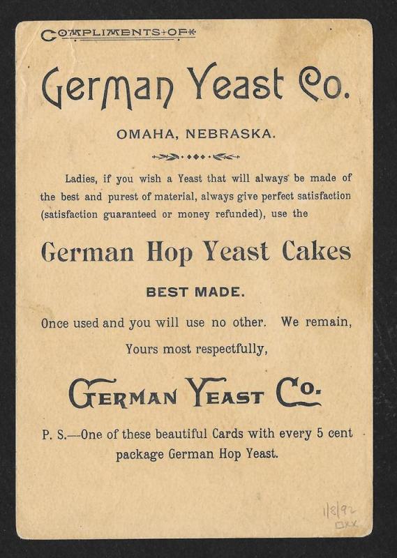 VICTORIAN TRADE CARD German Yeast Black Lady Cook