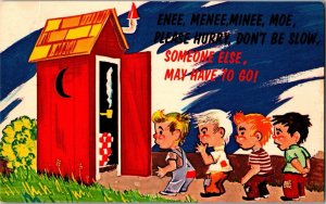 Vintage Outhouse Postcard Kids Children Funny Comic Ki14