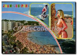 Modern Postcard Juan Les Pins blonde woman topless