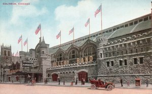 Vintage Postcard 1910's Coliseum Ellery Band Garden Cars Chicago Illinois