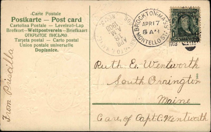 Easter Children Sheep Egg Wagon Gilt Embossed Vintage Postcard