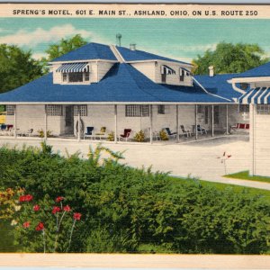 c1940s Ashland, OH Spreng's Motel Main St LL Cook Advertising Info Postcard A197