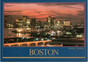 Postcard MA Boston Skyline evening view from Logan airport
