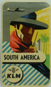 1940's-50's KLM South America Luggage Label Original E19