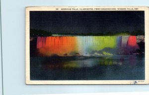 M-25793 American Falls Illuminated From Canadian Side Niagara Falls Ontario C...