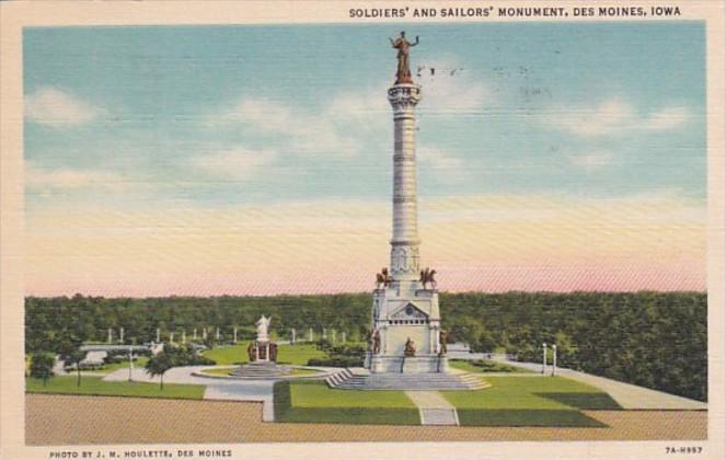 Iowa Des Moines Soldiers and Sailors Monument 1941 Curteich