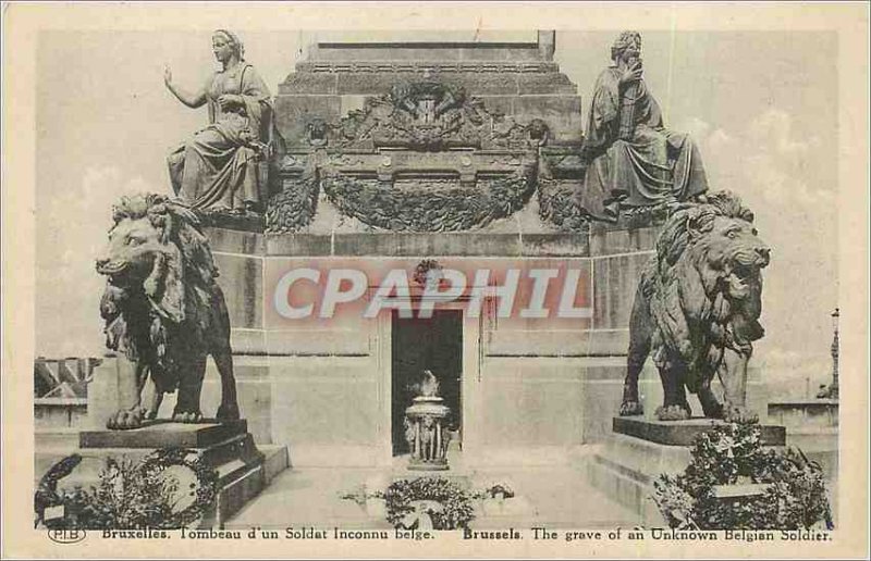 Old Postcard Brussels Tomb of the Unknown Soldier Belgian Congress Lion Column