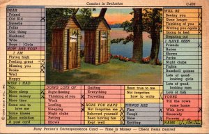 Humour Busy Person's Correspondence Card With Outhouses Comfort In Seclu...