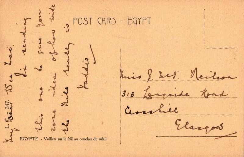 Egypt Postcard - Sailing Boats on The Nile at Sunset    T10371