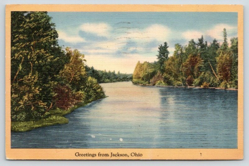 Jackson OH~Autumn Sunset View of Reflections on Hammertown Lake*~Greetings~1941